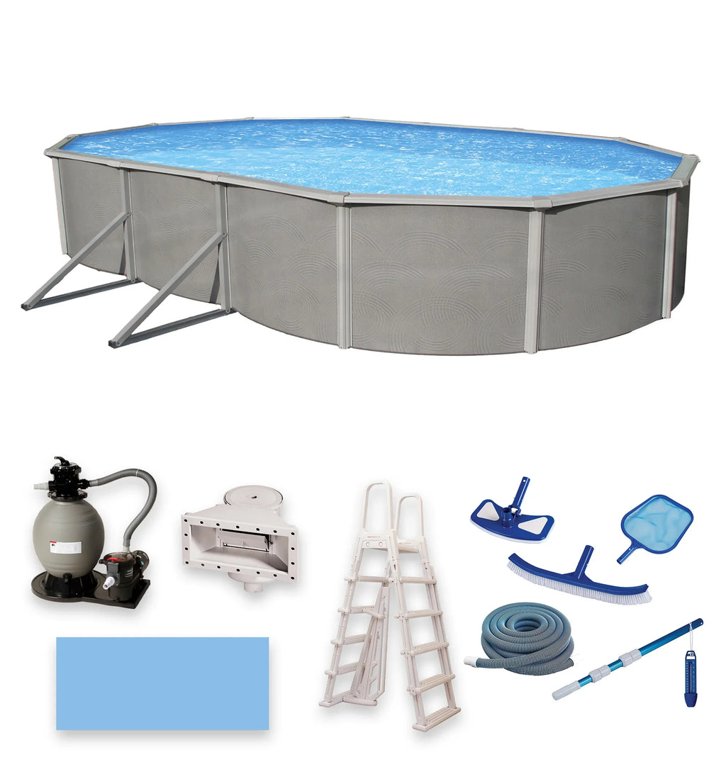 Belize 12-ft x 24-ft Oval 52-in Deep 6-in Top Rail Metal Wall Swimming Pool Package