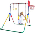 Height-Adjustable 4-in-1 Gymnastics Bar Set with Swing, Rings, Basketball Hoop - Folding Junior Training Bar for Home Gym