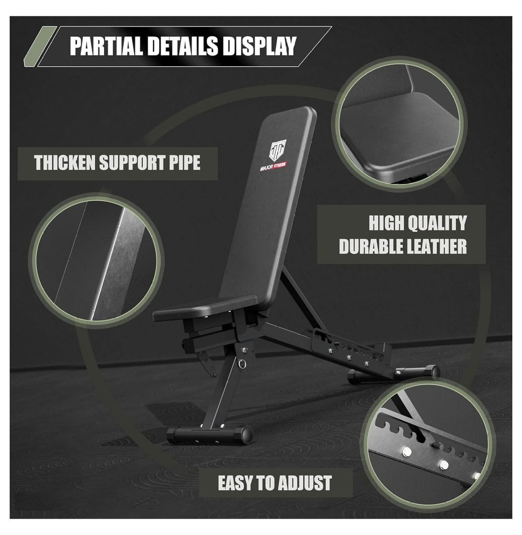 Major Fitness Weight Bench,1300  Capacity Bench Press and 32 Adjustable Positions Strength Training Bench for Garage and Home Gym Workouts, Weight Lifting, and Bench Press