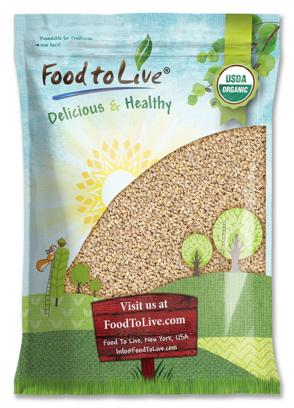 Organic Pearl Barley, 12 Pounds — Non-, Kosher, Raw, Vegan — by Food to Live
