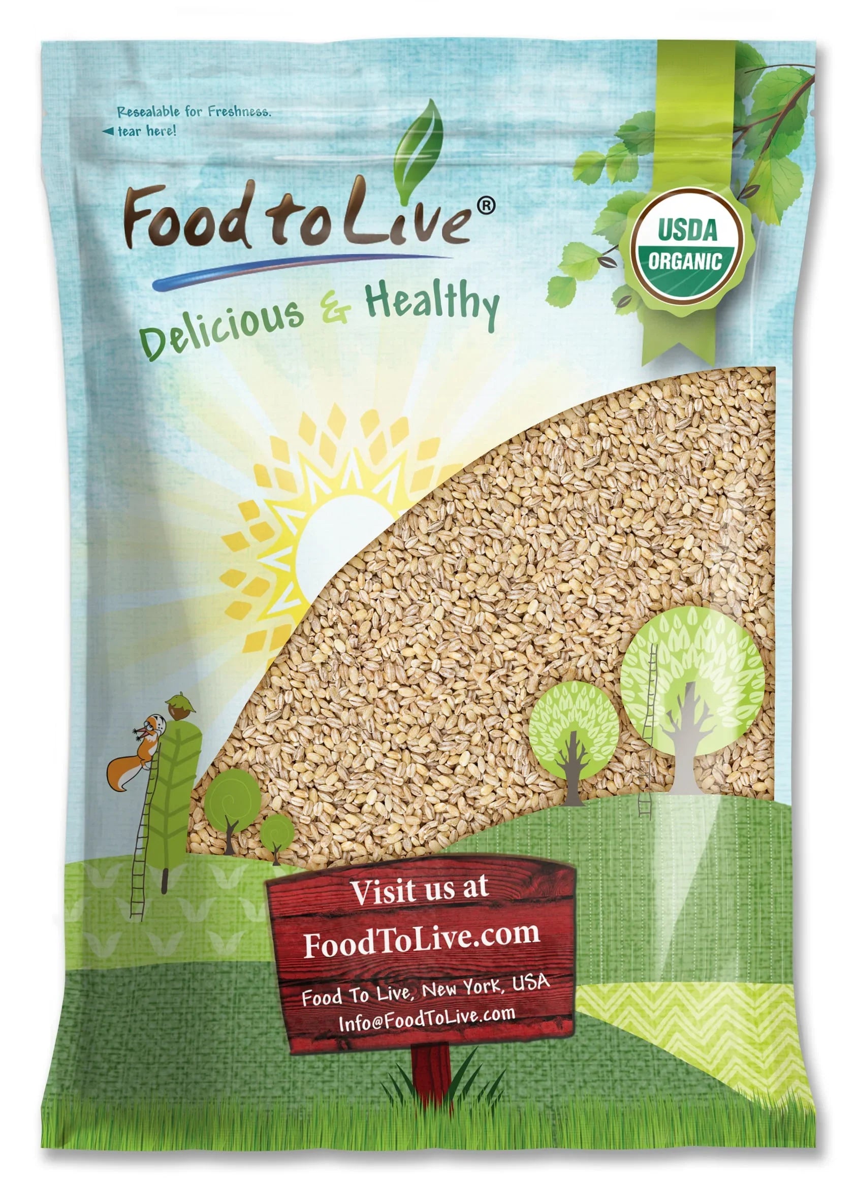 Organic Pearl Barley, 12 Pounds — Non-, Kosher, Raw, Vegan — by Food to Live
