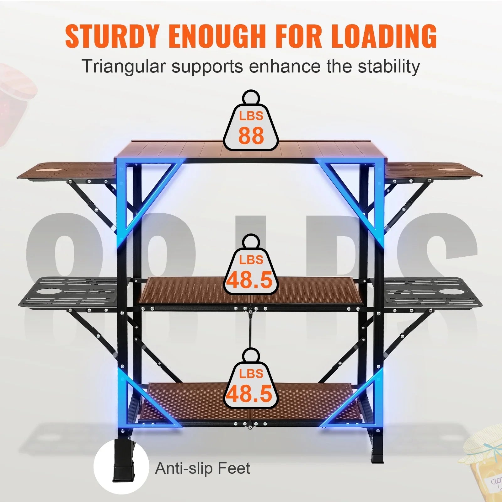 Folding Portable Cook Station 5 Tables & 2 Shelves Camping Kitchen Table