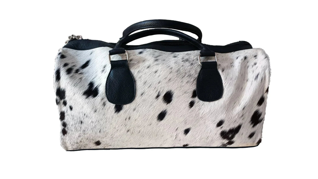 American Style Black & White Large Duffle Bag Cowhide Men Leather Duffle Bag Travel, Sports & Gym Luggage Bag
