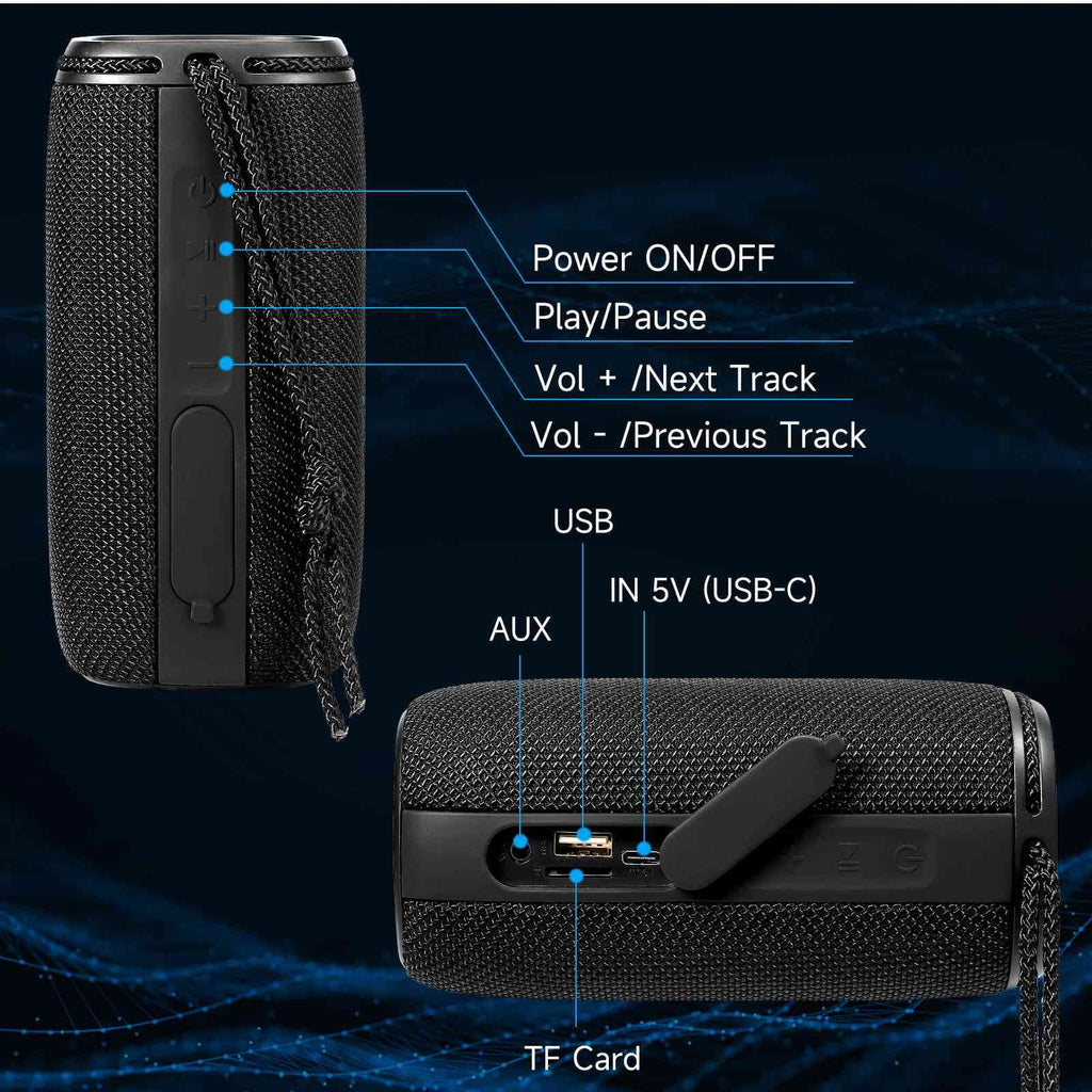 UrbanX  Bluetooth Speaker,  Waterproof Speakers 360°  Surround Sound with Punchy Bass, True Wireless Pairing, .3, Portable Speaker for  + - Black