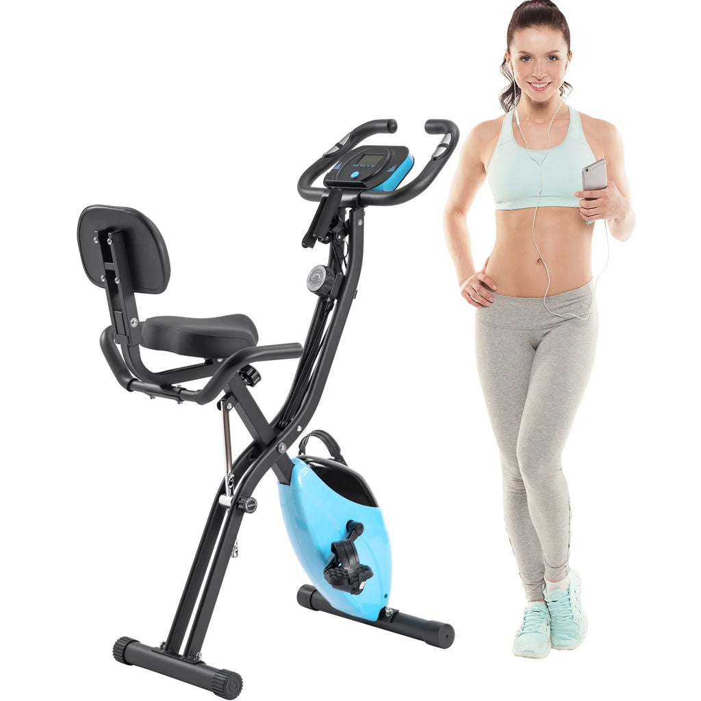 Folding Fitness -Bike with 10-Level Adjustable Resistance, Arm Bands Black