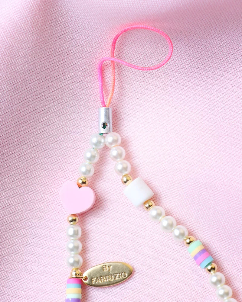 Il Mare con Me Phone Strap in Freshwater Pearls Star Strawberry Heart and Nazar Charms