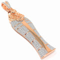 3.25'' 10K Rose Gold On Real Sterling Silver Lab Diamonds Egyptian Pharaoh King Tut Mummy Pendant Charm