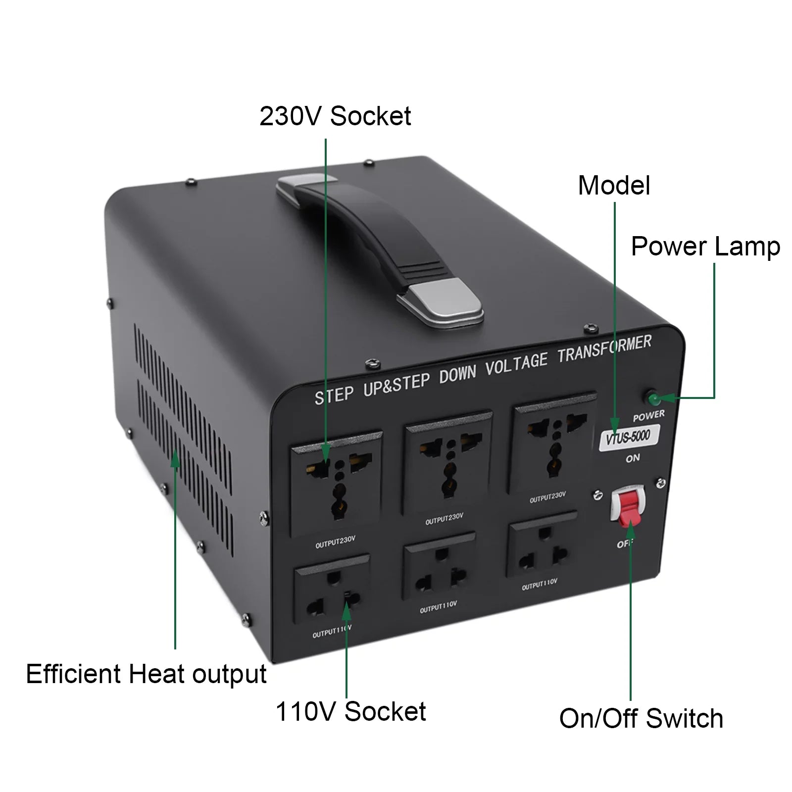 Loyalheartdy 5000 Watt Peak Voltage Converter Transformer Heavy Duty Step Up/Down Convert 110V to 220V / 220V to 110V Electric Power Voltage Converter