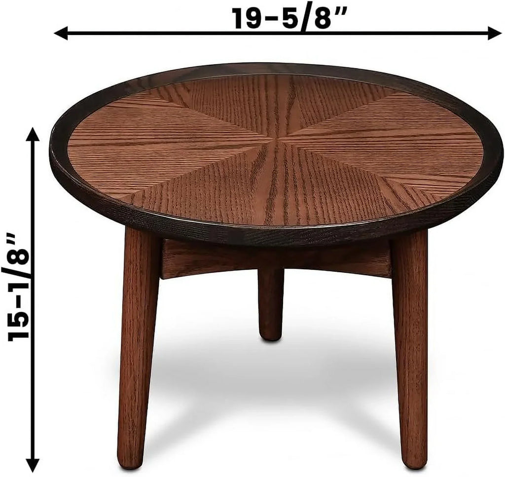 Nesting Table, Solid Oak Hardwood Structure Round Coffee Table & Side Table with Solid Wood Feet for Living Room, Bedroom, Balcony - Standard