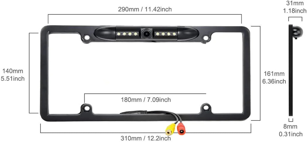 Backup Camera Rearview License Plate Frame for   - Black