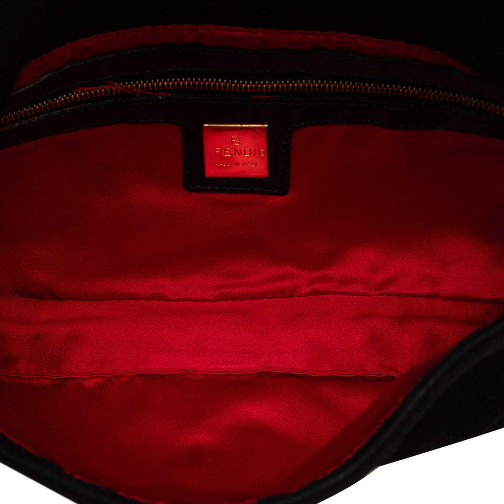 Pre-Owned Authenticated Fendi Baguette Suede Leather Black Shoulder Bag Unisex (Good)