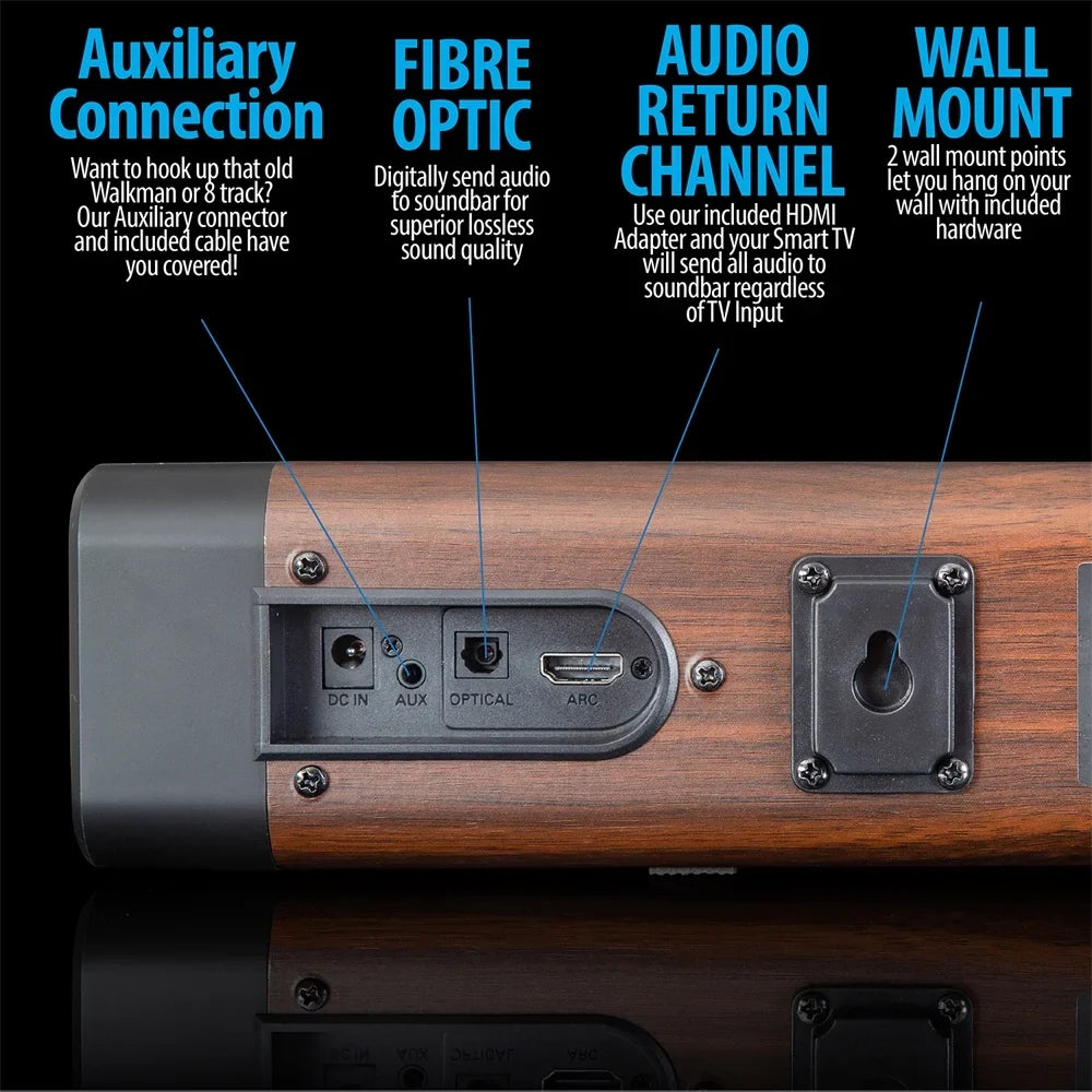 Deco Gear  60W 2.0 Channel Soundbar with Built-in Dual Subwoofers and Four 2.5" Drivers Bundle with 1 Year Extended Warranty