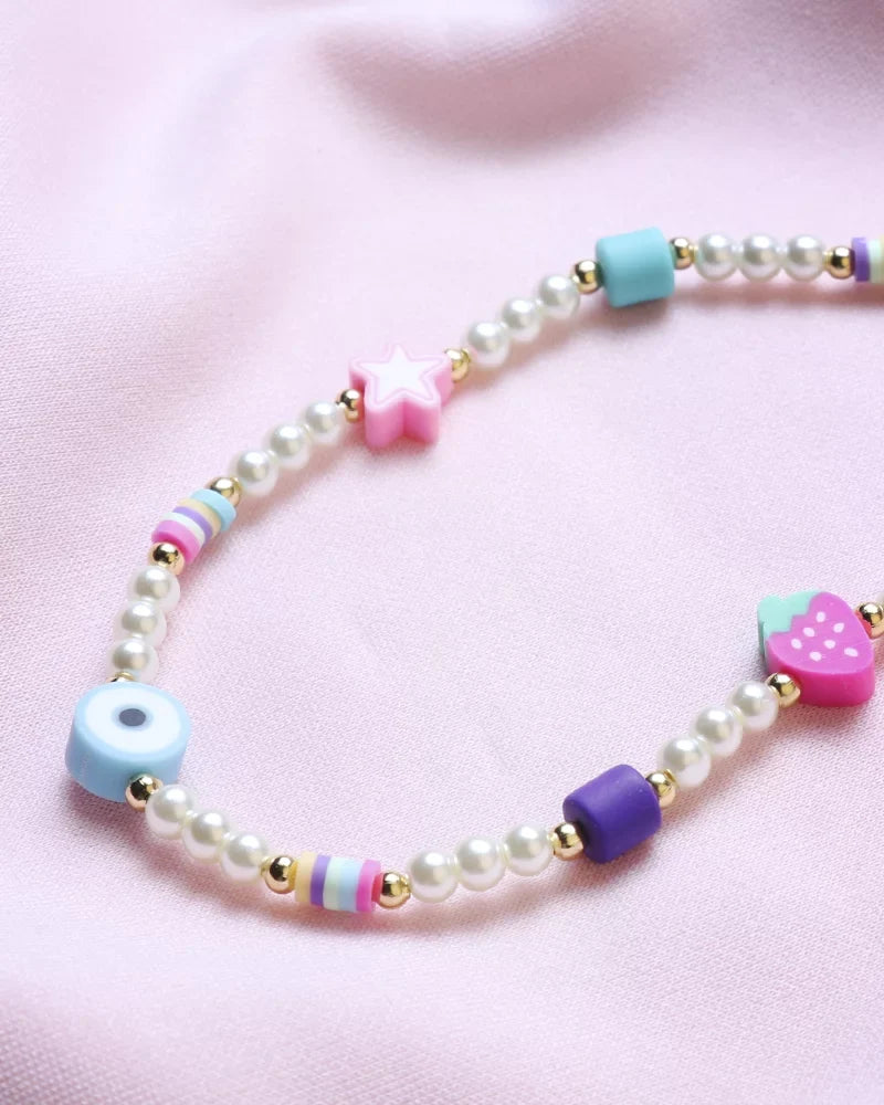 Il Mare con Me Phone Strap in Freshwater Pearls Star Strawberry Heart and Nazar Charms