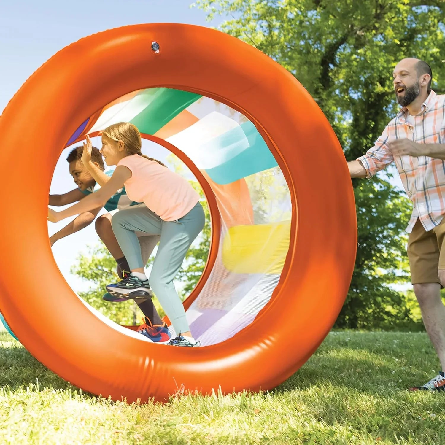 Hearthsong Roll With It 2.0 Giant Inflatable Ball Roller Big Wheel with Mesh Interior