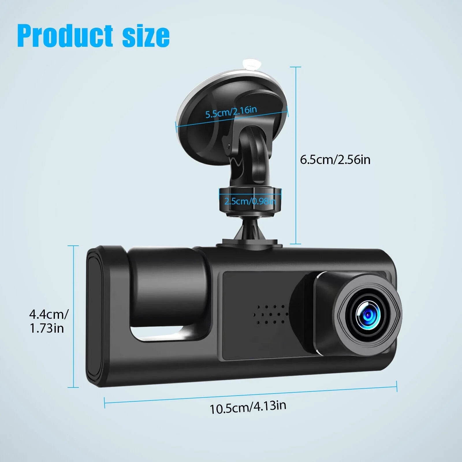 1080P Car Dual Dash Cam,  Front/Rear/Inside Dual Lens Dash Camera,  Video Recorder Camera with -sensor