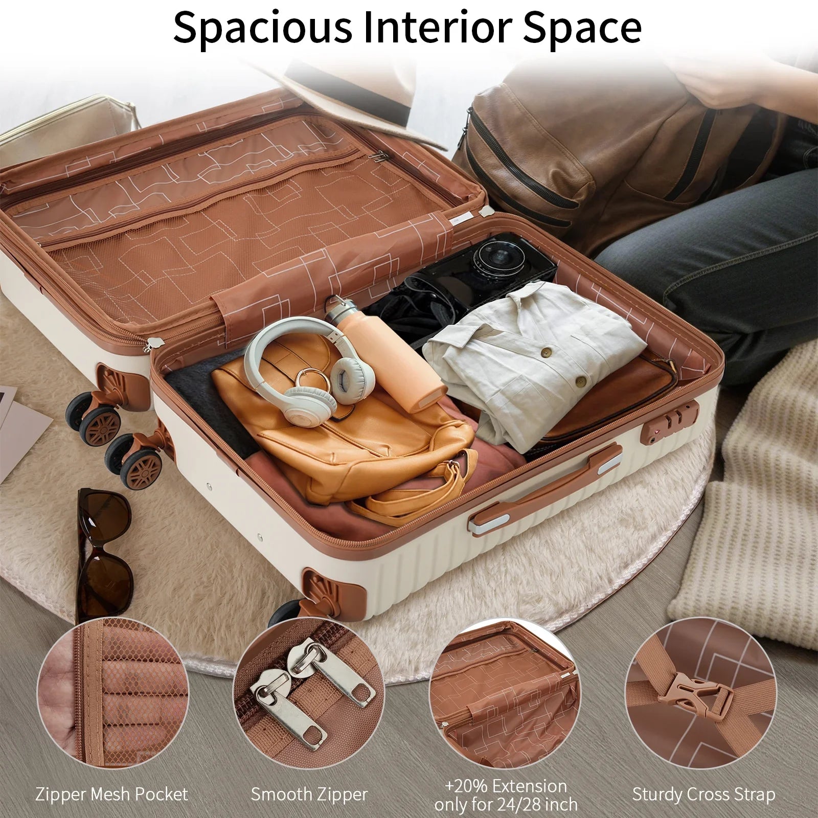 4 Piece Luggage Set Suitcase Set,  Hard Shell Lightweight Expandable Travel Luggage with 4 Packing Cubes,  Lock, Suitcases With Spinner Wheels for Men Women 16''20''24''28''
