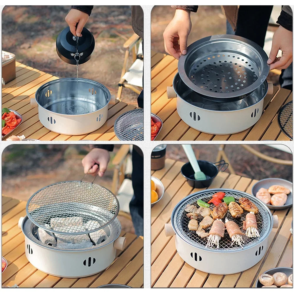 Walmeck Portable Charcoal  Grill, Stainless Steel Split Grill for Camping and Travel
