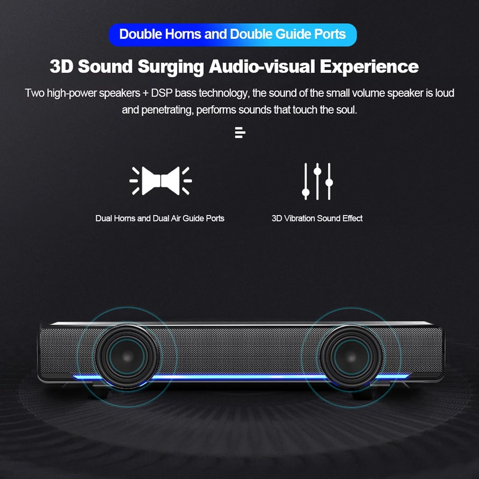 Andoer -196  Wired Computer Speaker Bar Stereo Subwoofer Powerful  Player Bass Surround Sound Box 3.5mm Audio Input for  Laptop Smartphone Tablet