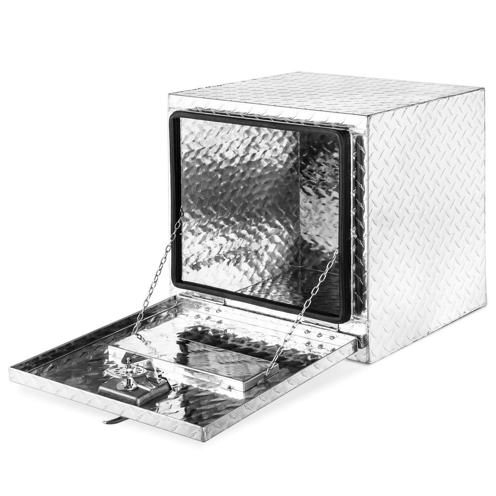 18" Aluminum Truck Underbody Diamond Plate ToolBox w/ -Handle Latch Durable Pickup Trailer Storage Organizer Tool Box Key Lock, Silver