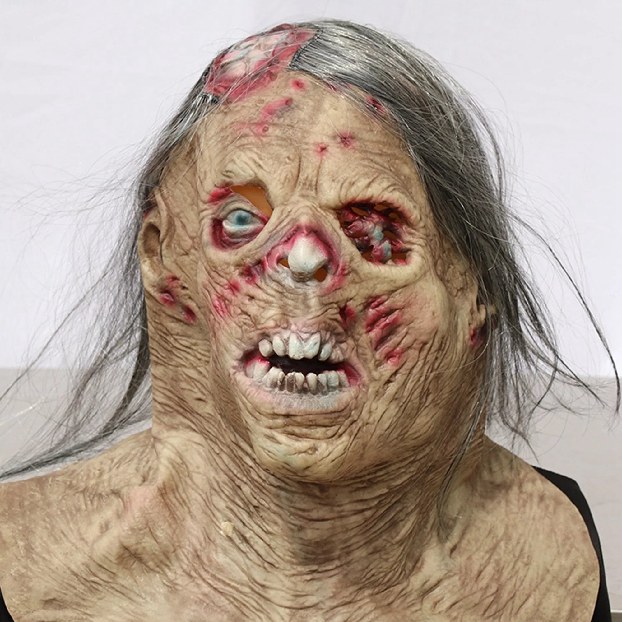 One opening Halloween Full Head Protector Injured Eye Face Zombie Headgear Realistic Breathable Scary Costume Props