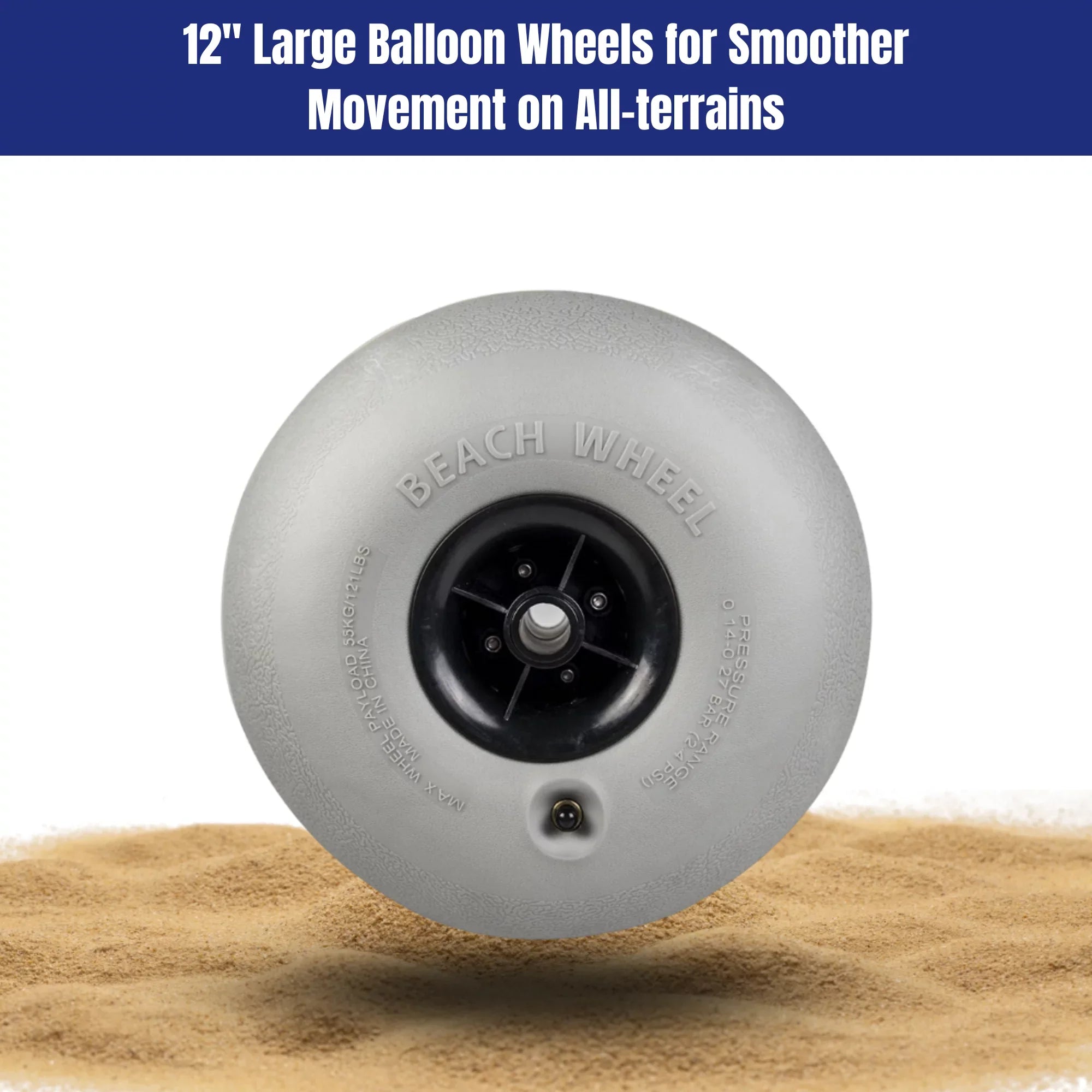 Jeremywell 12" Big Balloon Beach Wheels/Sand Tires (2PCS) Replacement for Kayak Dolly Canoe Carts Buggy with a Free Air Pump