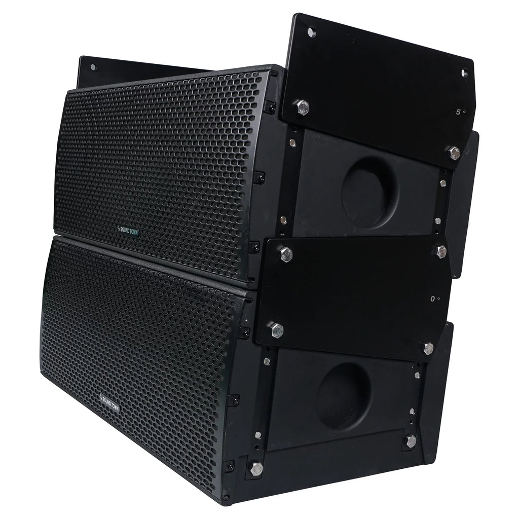 Sound Town All-Weather 4 x Dual 8” Water-Resistant Passive Line Array System with 3” Titanium Compression Drivers, Full Range/Bi-amp Switchable, Black (-)