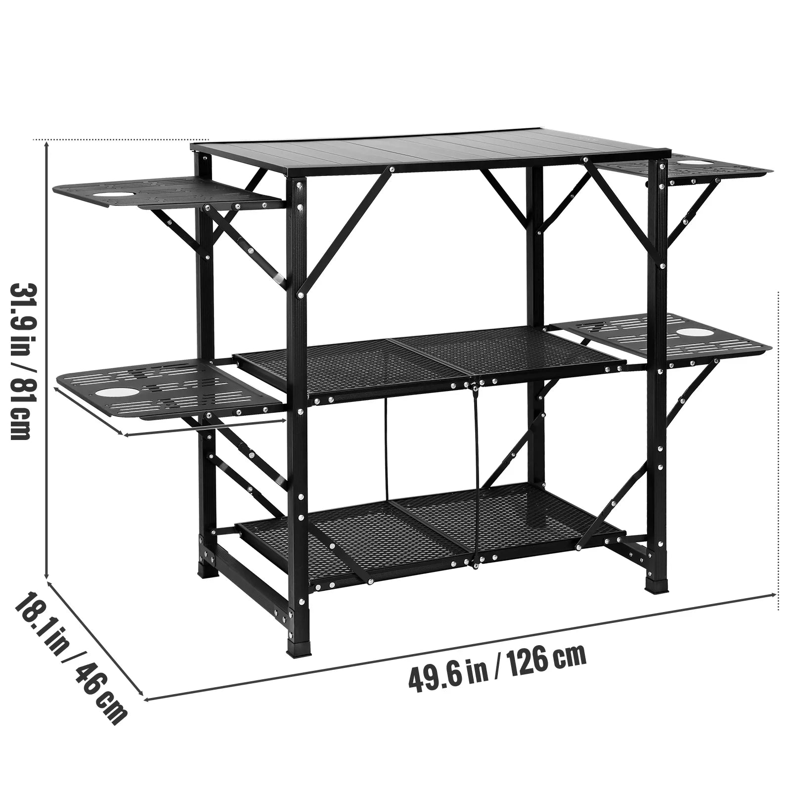 Folding Portable Cook Station 5 Tables & 2 Shelves Camping Kitchen Table