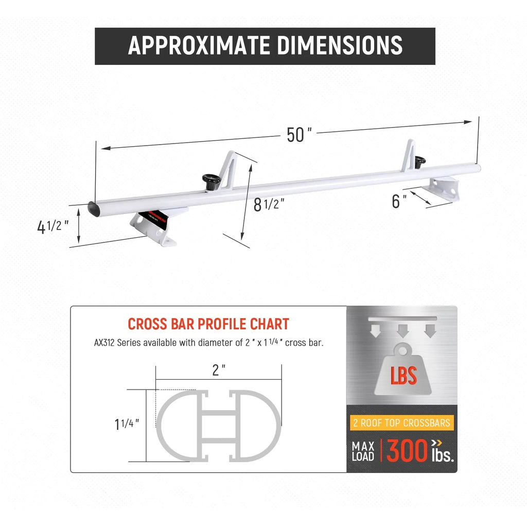 '-Racks Model -  ProMaster City 2015-On Aluminum 2 Bar (50") Van Roof Rack System w/ Ladder Stopper White