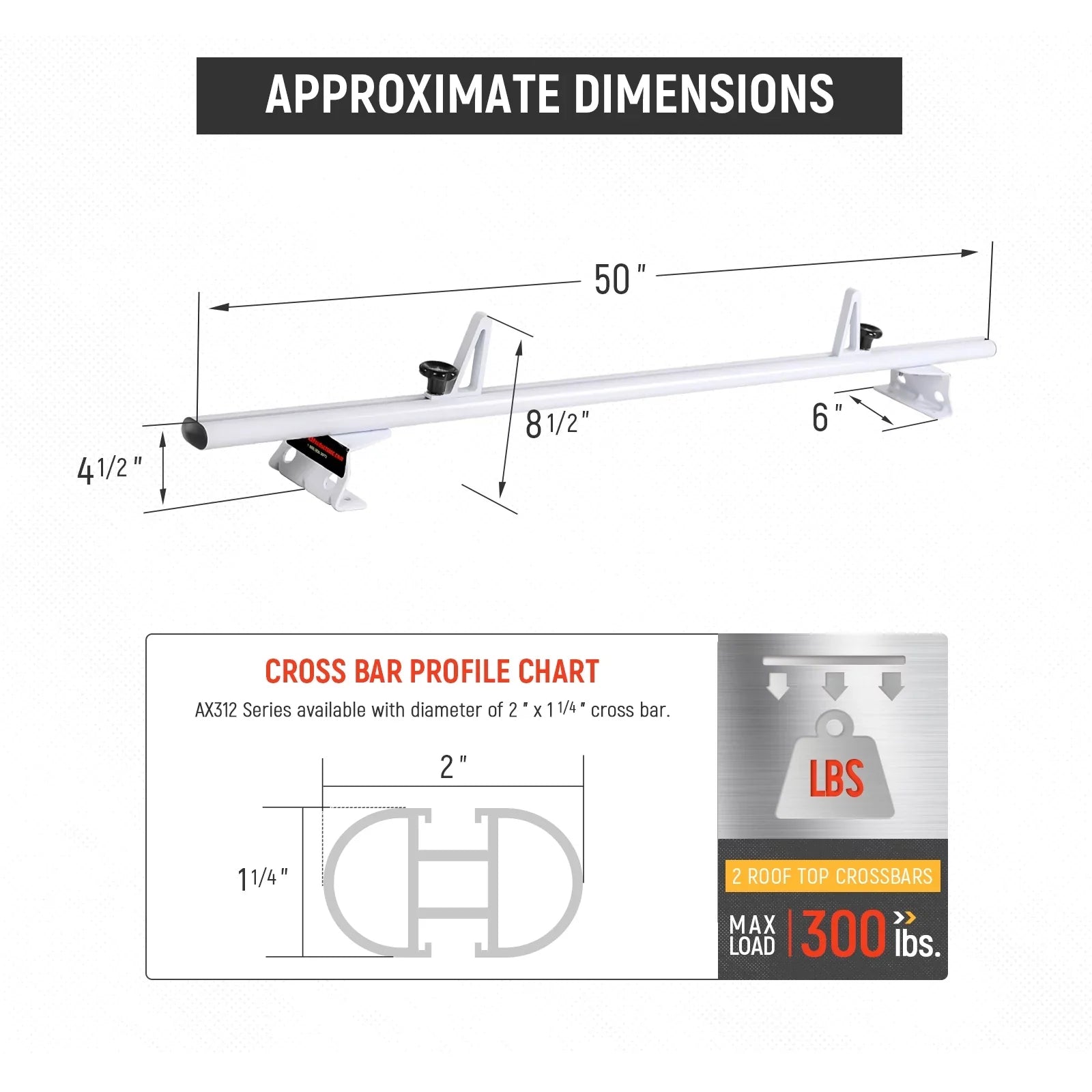 '-Racks Model -  ProMaster City 2015-On Aluminum 2 Bar (50") Van Roof Rack System w/ Ladder Stopper White