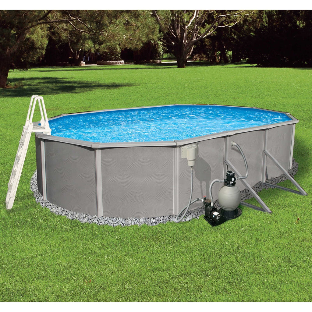 Belize 12-ft x 24-ft Oval 52-in Deep 6-in Top Rail Metal Wall Swimming Pool Package
