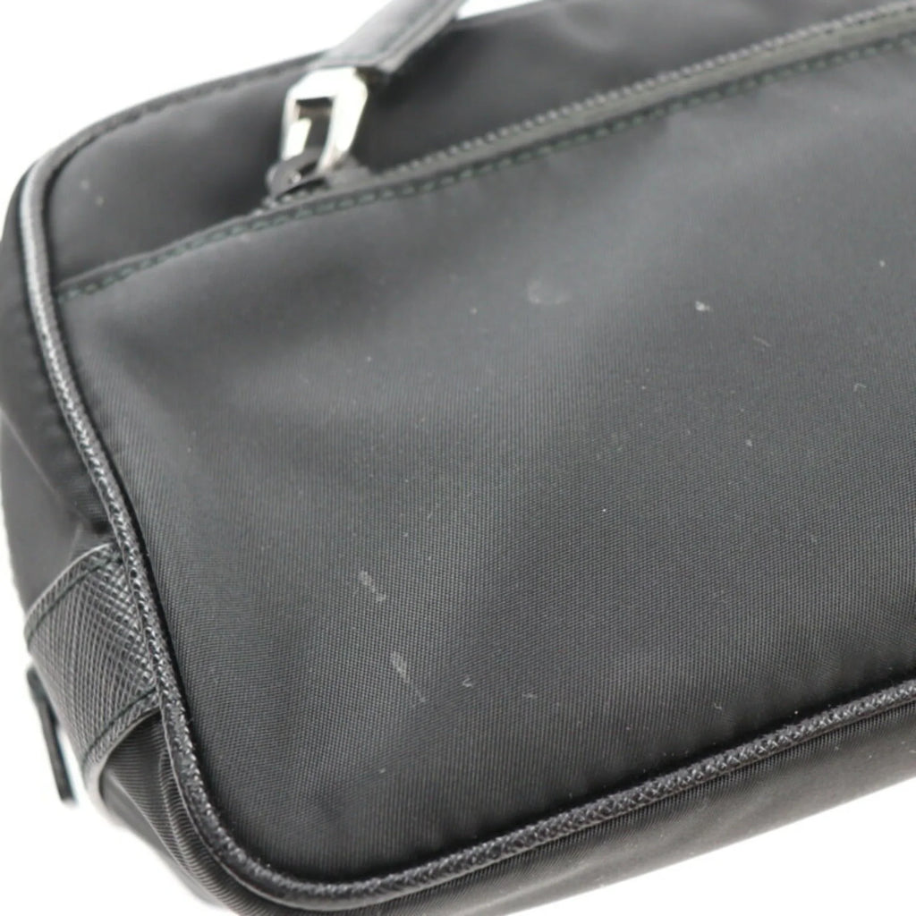 Pre-Owned  Prada second bag 2NA819 nylon leather black silver hardware clutch handbag triangle logo (Good)