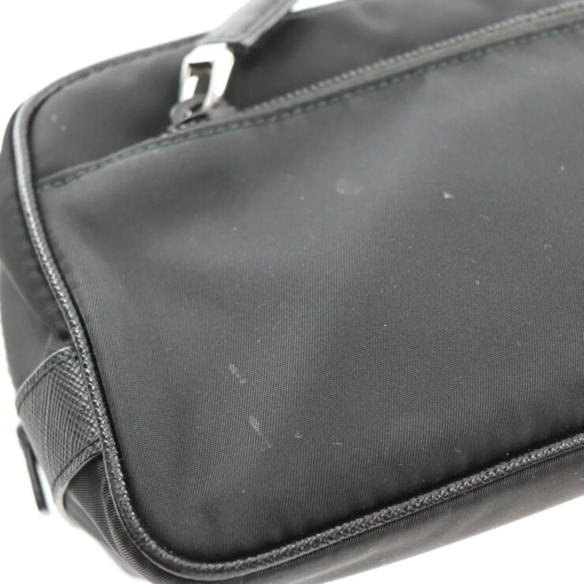 Pre-Owned  Prada second bag 2NA819 nylon leather black silver hardware clutch handbag triangle logo (Good)