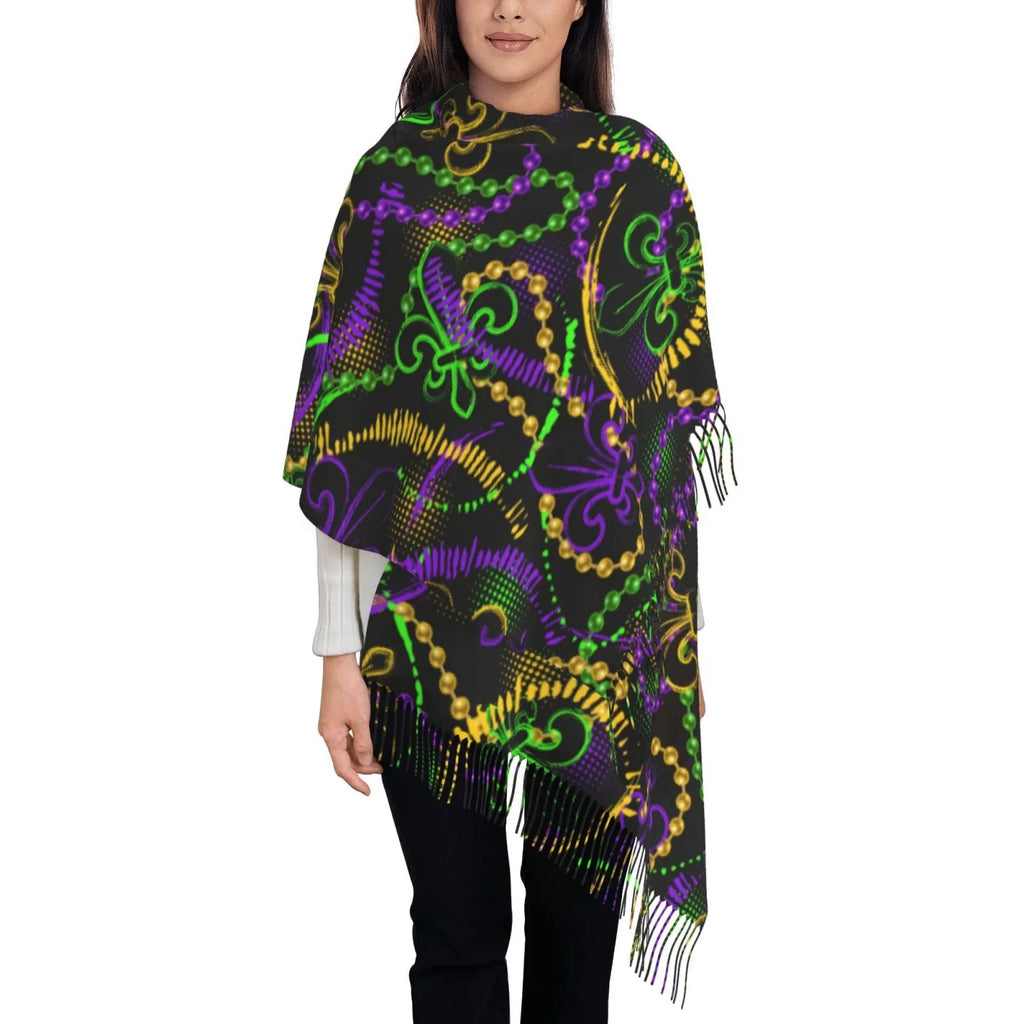 Bingfone Soft Cashmere Feel Scarf For Women Elegant Art Print Winter Warm Scarves Large Shawl Wrap Gifts- Neon Mardi Gras