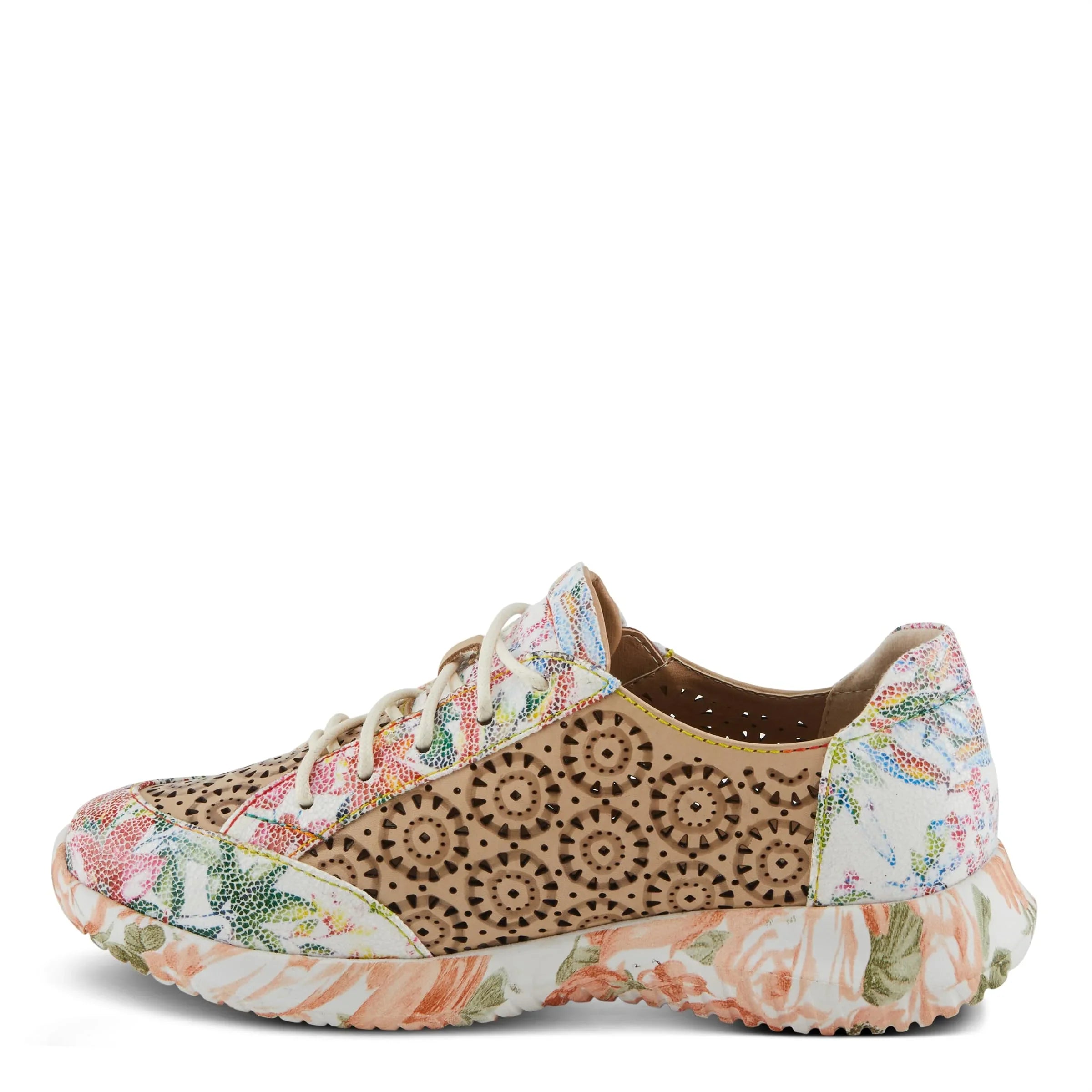 'Artiste Women's Jazzie Lace-Up Fashion Sneaker with Flowers Beige Multi  38/7.5-8
