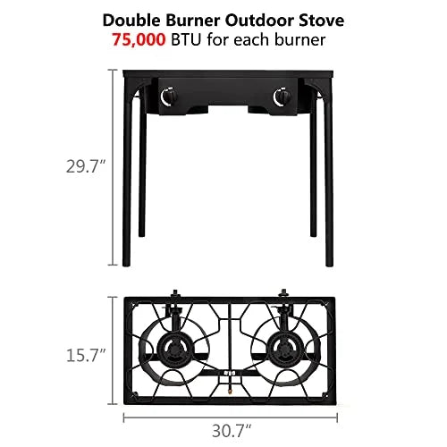 Outvita 2 Burner Propane Gas Stove for Outdoor Cooking, 150,000  Camping Cooker with Removable Legs, Temperature Control Knobs for Backyard Cooking, , Baking and Frying
