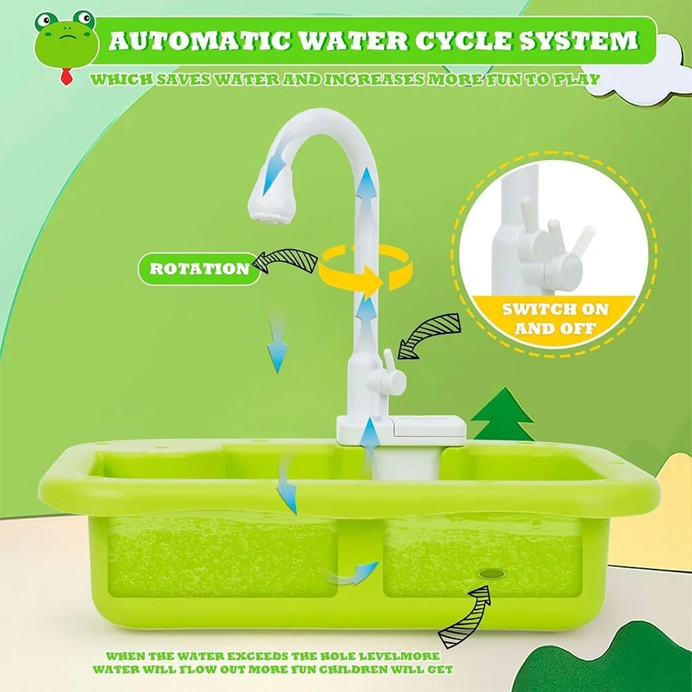 Fangsheng Play Sink with Running Water, Floating Pool Toys & Fishing Game, Kids Pretend Play-Dishwasher Kitchen Play Sink Toy for Boys Girls Toddlers 3-6