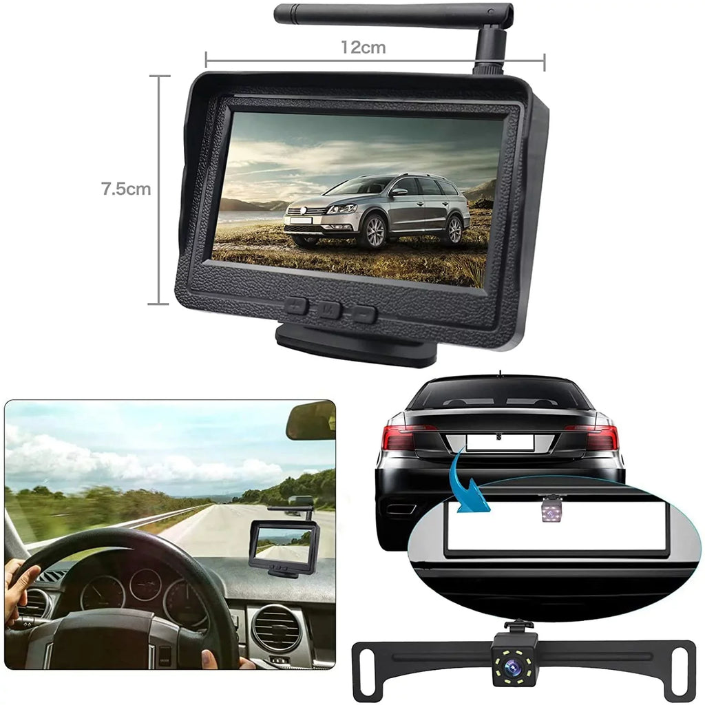 '-Qtech Wireless Backup Camera for Car, Waterproof Night Vision 170 Rear View Camera with 4.3""  Monitor for Truck,