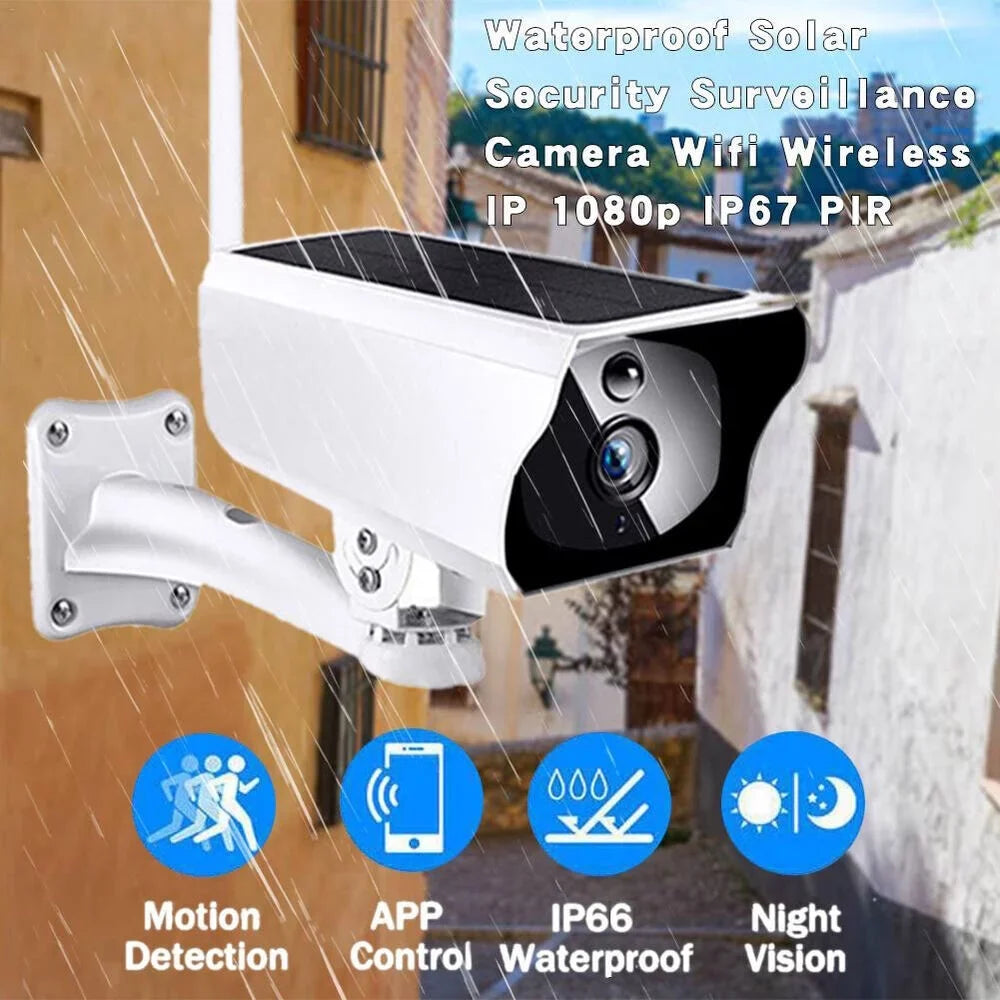 1080P Solar Powered Security Camera, Wireless Security Camera, WiFi  Home Outdoor Security  Camera Night Vision  with 32GB Momery Card and 3 Pcs 18650 Batteries