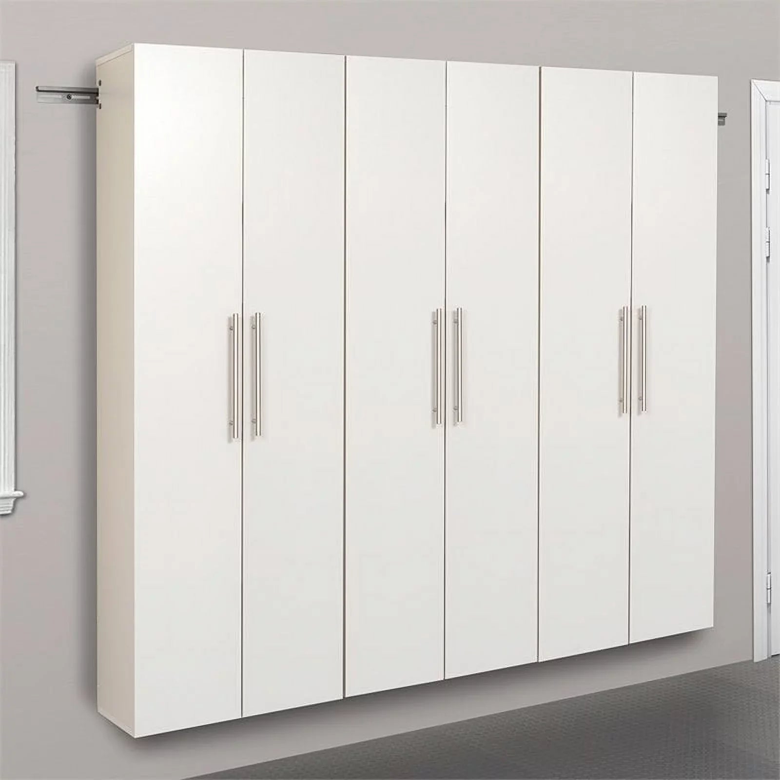 Pemberly Row 3 Piece 72" Large Wall Mounted Garage Cabinet Set in White