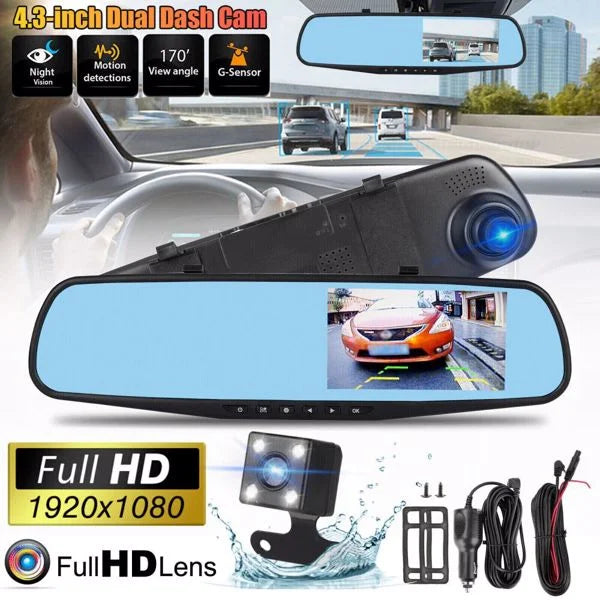 Bornmio 1080P  Rearview Mirror Car  Dual Dash Cam Camera Front Rear Video Recorder