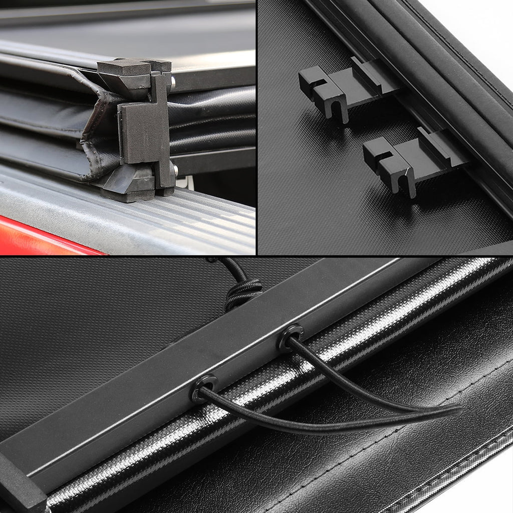 Motoring --090 For 2019 to 2021 Ford Ranger 5Ft Short Bed Adjustable Matte Black Aluminum Frame Vinly Tri -Fold Soft Top Trunk Tonneau Cover 20