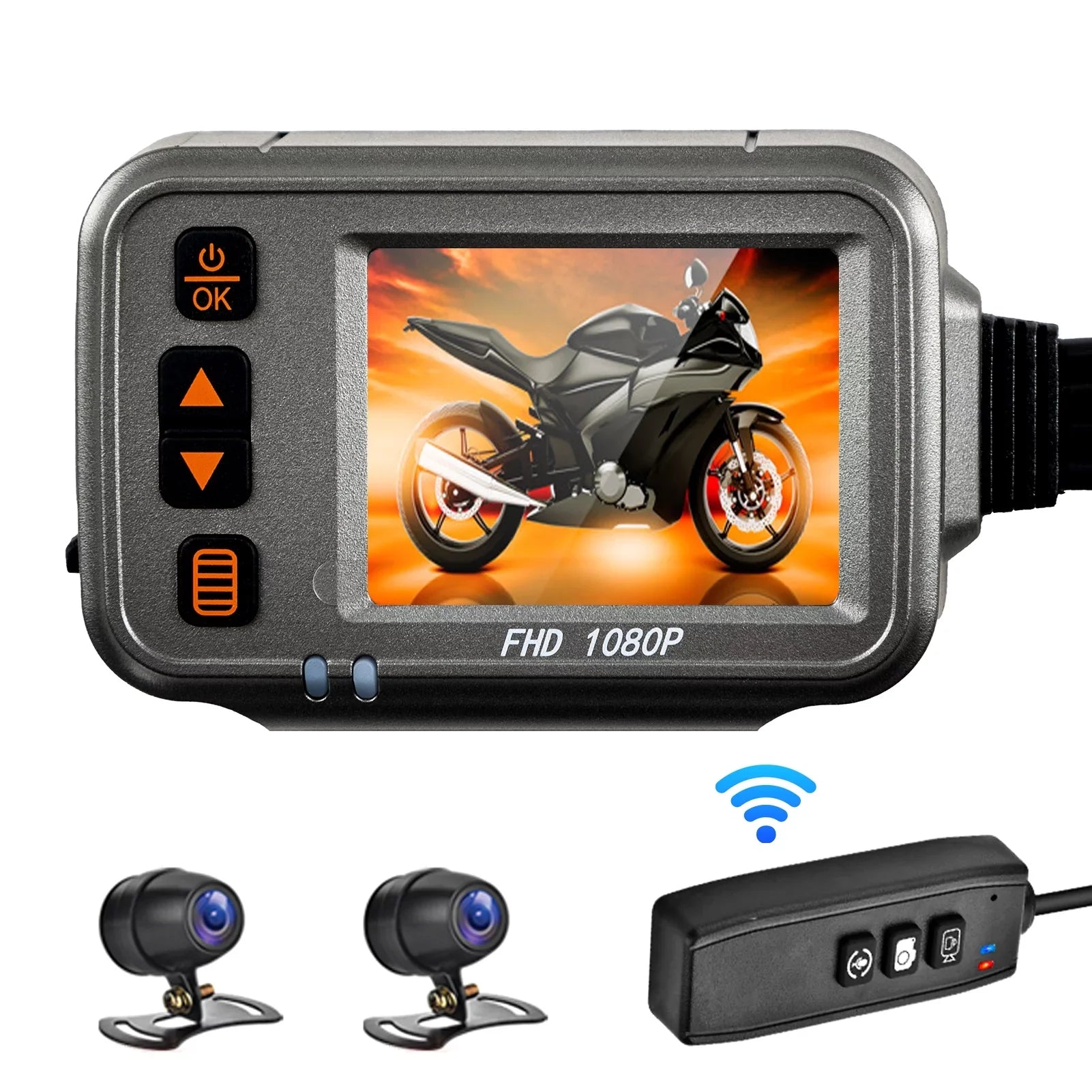 Arealer Motorcycle Dash Cam,WiFi Dual 1080p Motorbike Camera ,120° Wide Angle,Parking Monitoring, Timed Recording After Flameout Full Body Waterproof Night Vision With 32G storage card