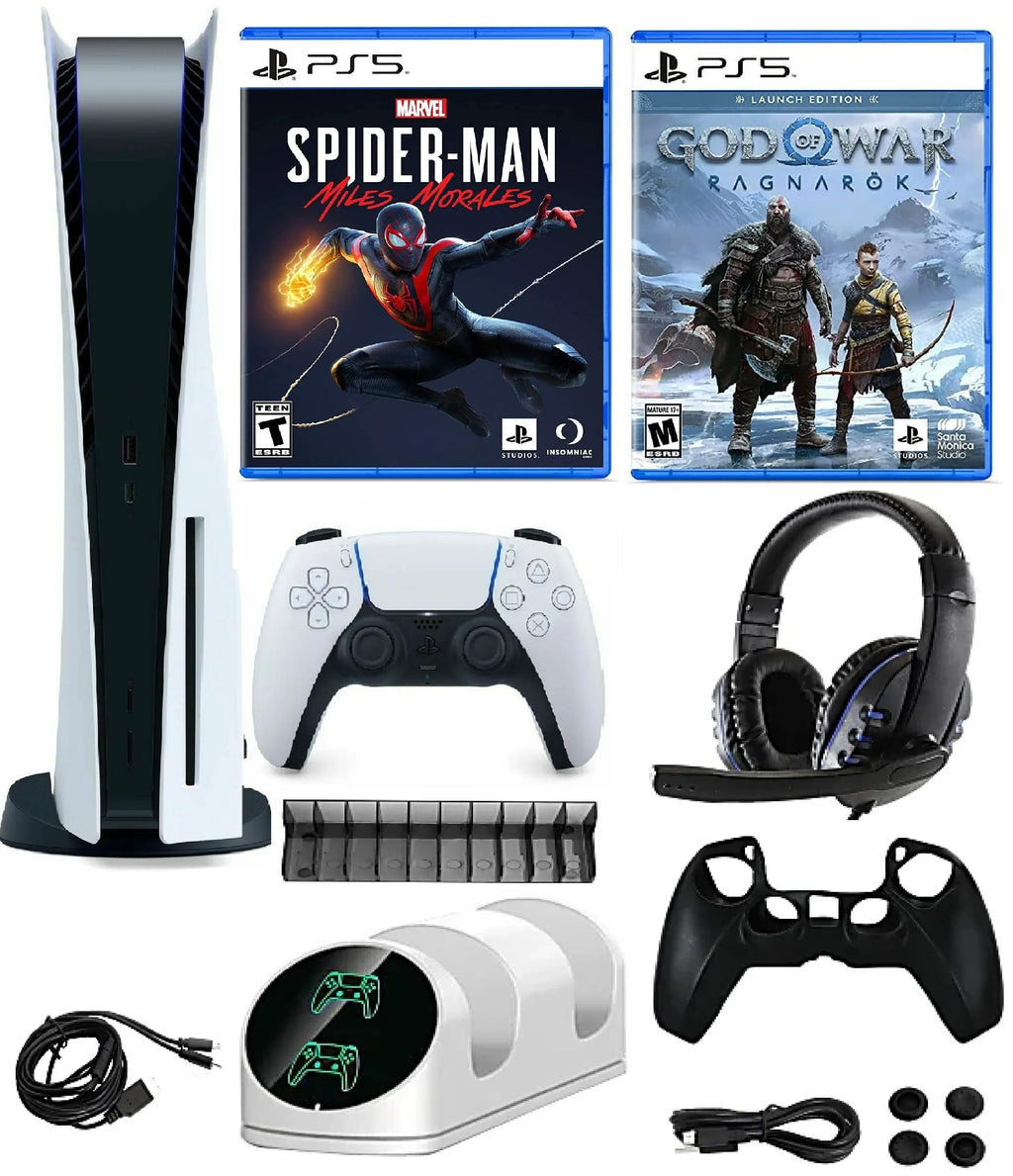2023 Newest PlayStation_PS5 Gaming Console Disc Version Bundle with Marvel's Spider-Man: Miles Morales / God of War Ragnarök/ 10 In 1 Accessory Kit