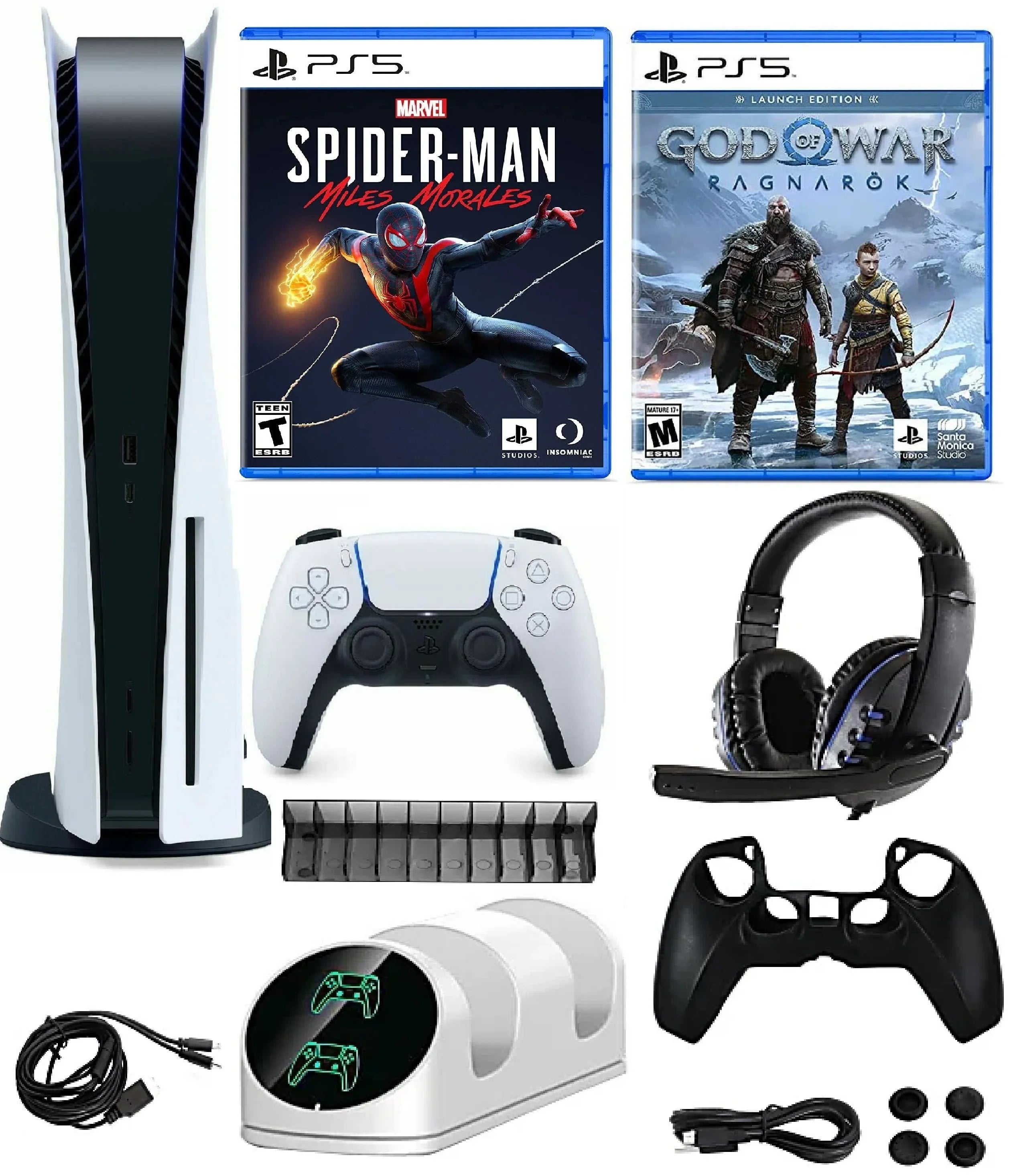 2023 Newest PlayStation_PS5 Gaming Console Disc Version Bundle with Marvel's Spider-Man: Miles Morales / God of War Ragnarök/ 10 In 1 Accessory Kit