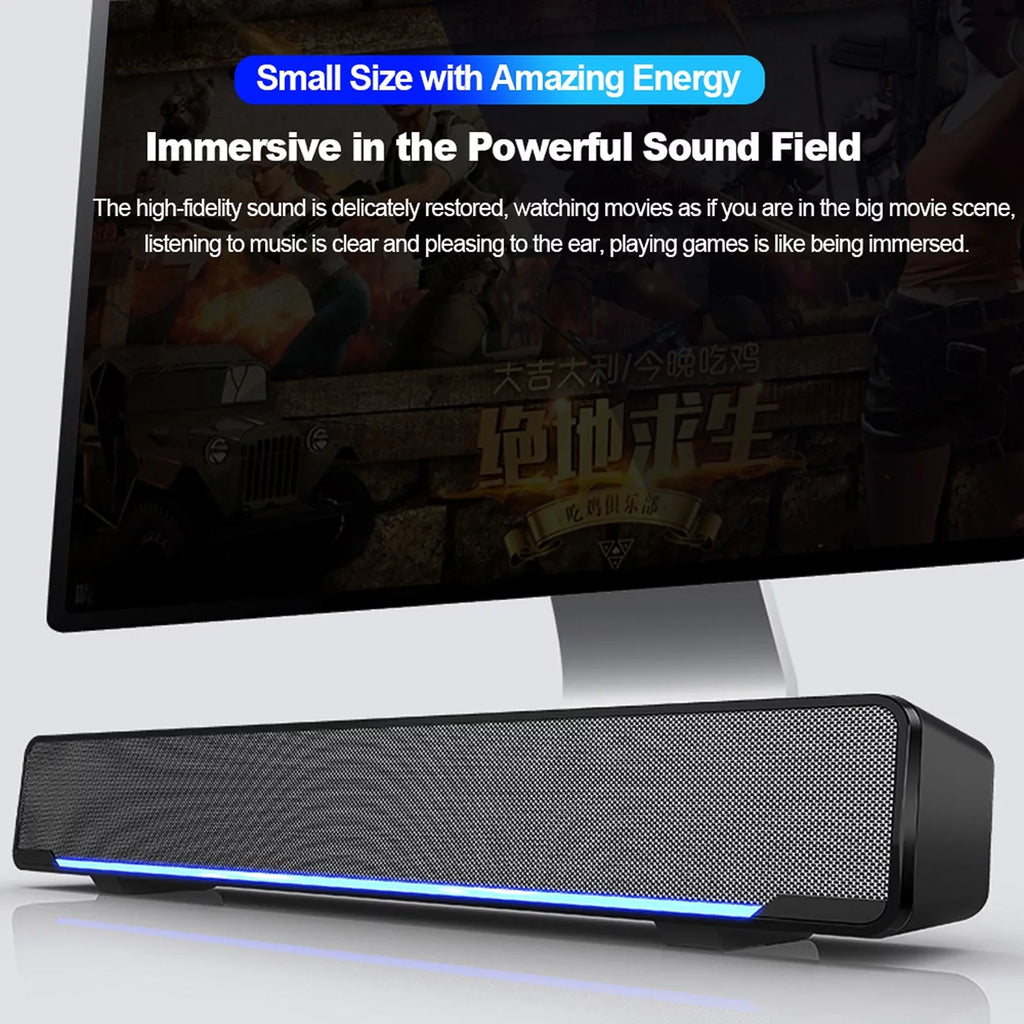 Andoer -196  Wired Computer Speaker Bar Stereo Subwoofer Powerful  Player Bass Surround Sound Box 3.5mm Audio Input for  Laptop Smartphone Tablet