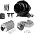 iPower 4 Inch 195  Inline Fan Circulation Vent Blower, Air Carbon Filter, 8 Feet Ducting, Speed Controller, 1-Pair Rope Combo for Grow Tent Ventilation and Temperature Humidity Monitor, Low noise