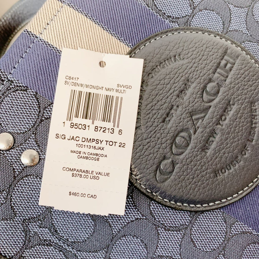 Dempsey Tote 22 In Signature Jacquard With Stripe And Coach Patch (Denim / Midnight Navy Multi)