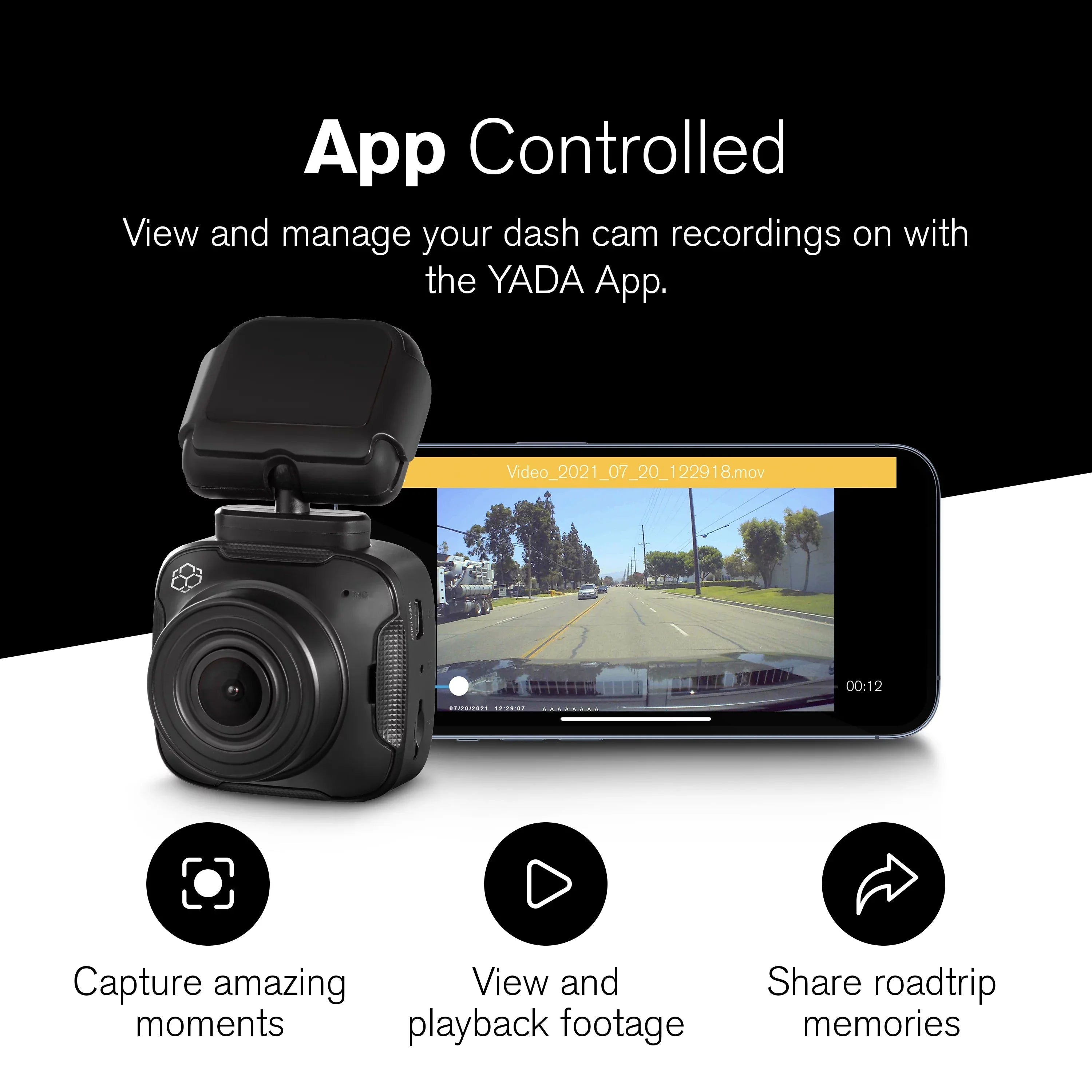 1080p Roadcam with App, 140 Degree Wide Angle Lense, 2.4"  Screen, -Sensor Technology with Park and Record Mode, Loop Recording