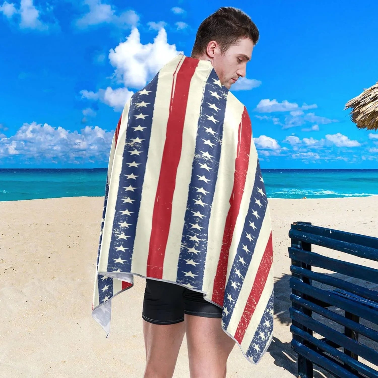 Bestwell American Flag Stripes Beach Towel - Lightweight Compact Oversized Travel Towels - Super Absorbent Quick Dry Towel for Swimming Camping Holiday（90）