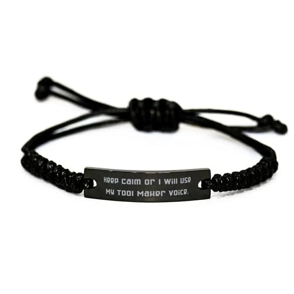 amangny Inspirational Tool Maker Gifts, Keep Calm or  Will Use My Tool Maker Voice, Joke Black Rope Bracelet for Colleagues from Coworkers
